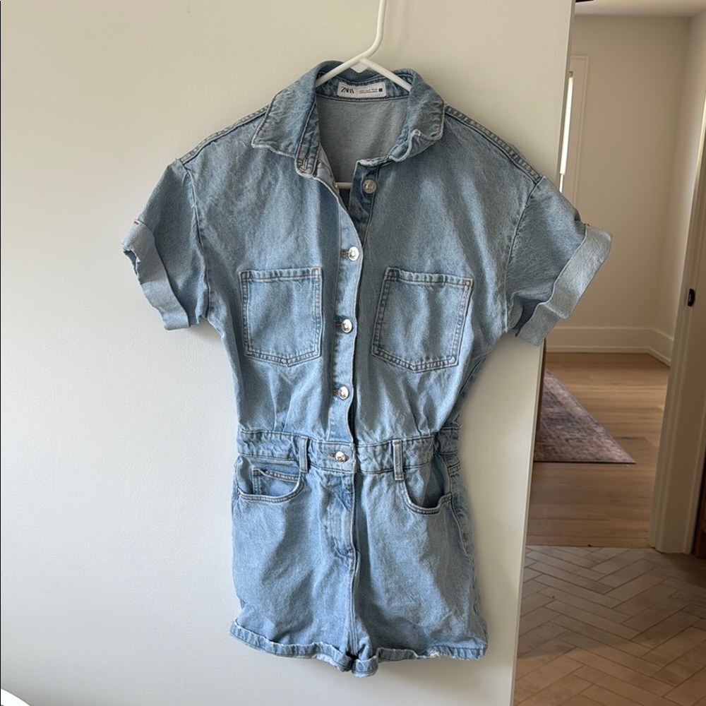 Zara Light Blue Denim Romper